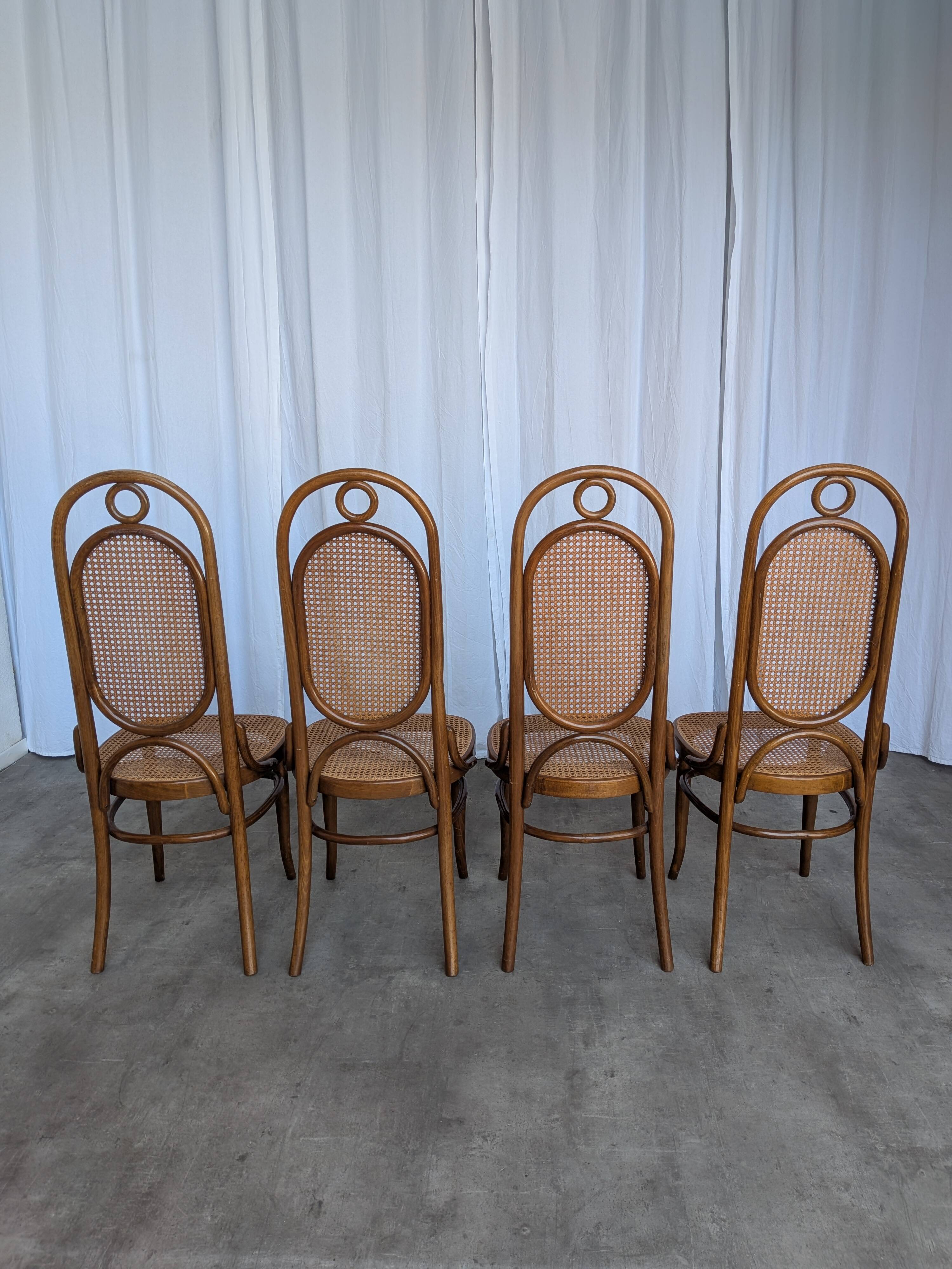Set of 4 Mid-century Bentwood Cane Dining Chair, Thonet Style, 1970s Yugosl