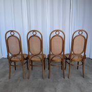 Set of 4 Mid-century Bentwood Cane Dining Chair, Thonet Style, 1970s Yugosl