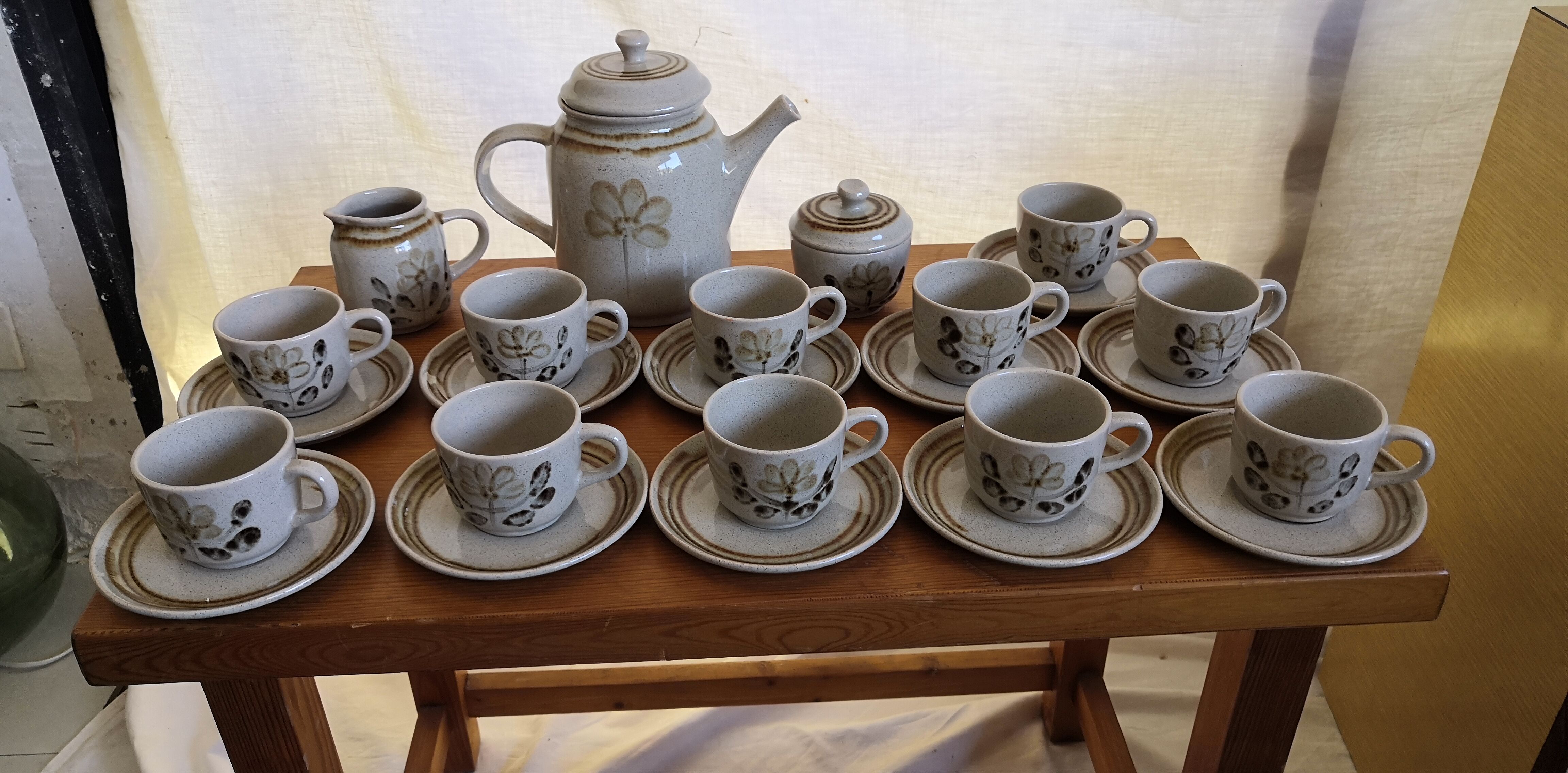 Service à café grès "Atelier d'art de Lorraine" Sarreguemines vintage