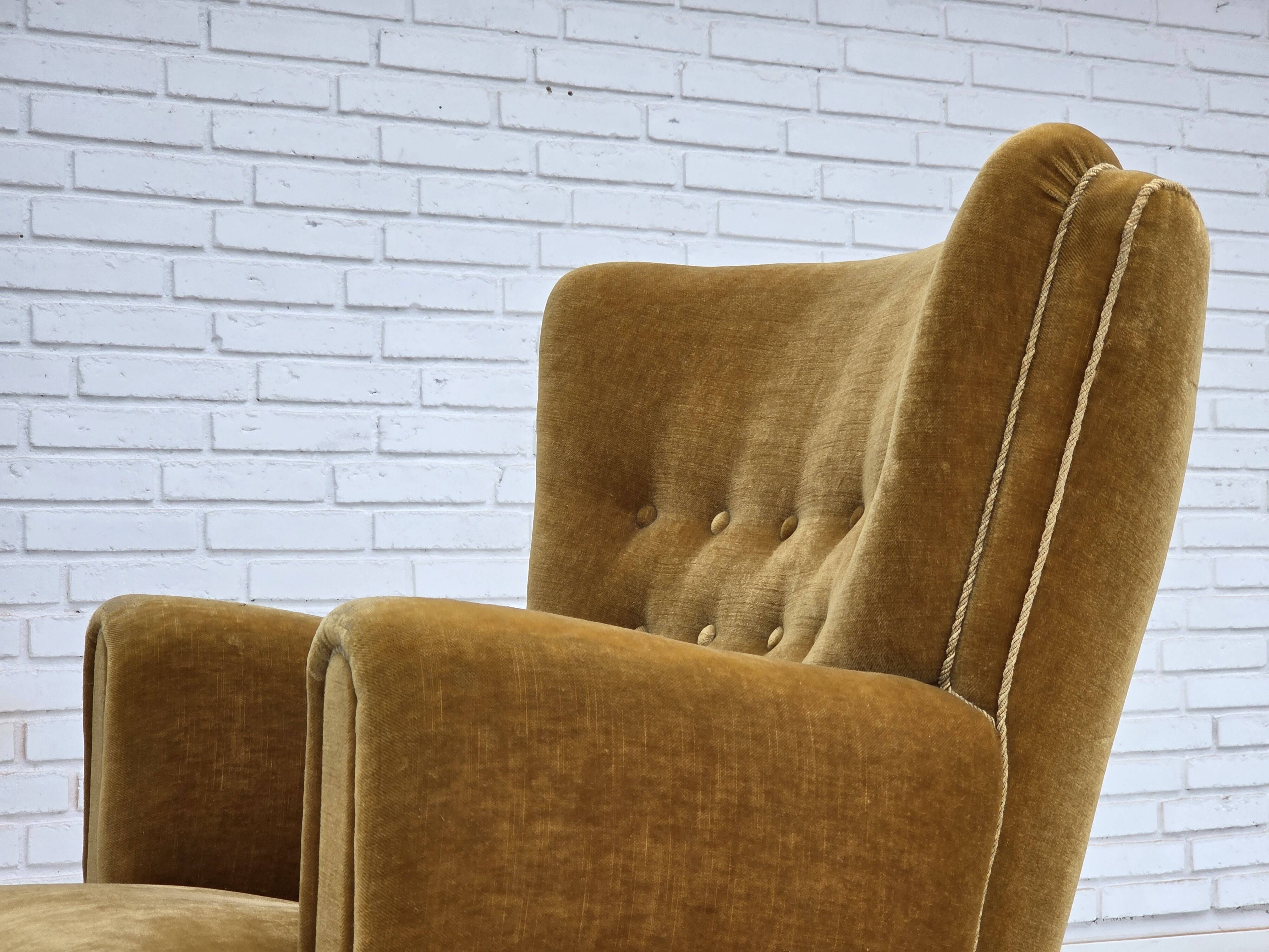 1960s, Danish relax chair, original honey yellow furniture velour.