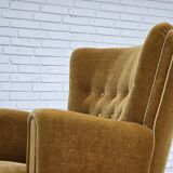 1960s, Danish relax chair, original honey yellow furniture velour.