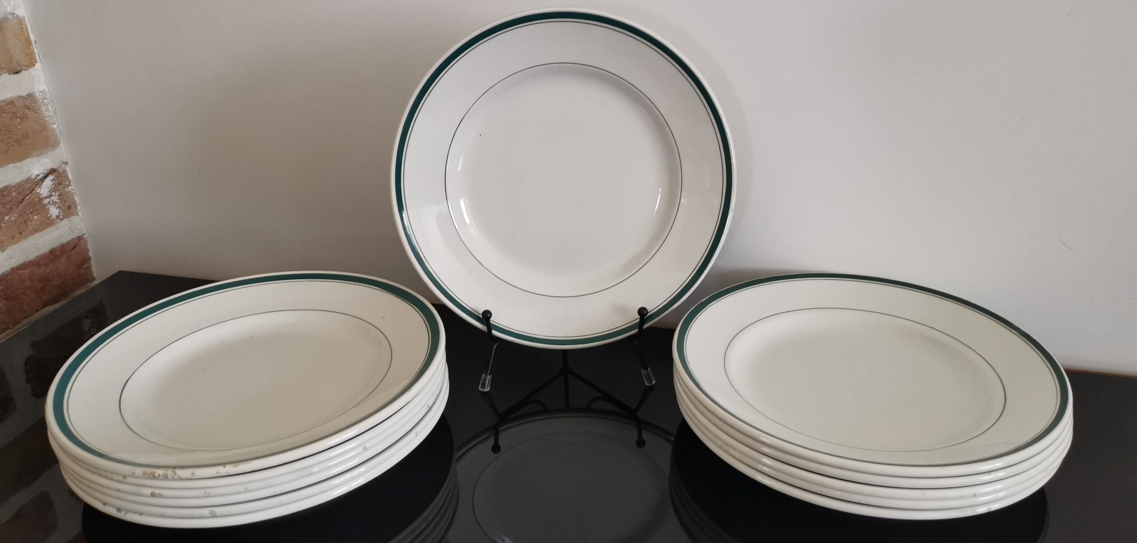 2 x 6 assiettes plates Moulin Des Loups Hamage liseré vert