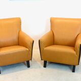 Artifort F330 ‘Cordoba’ Lounge Chairs in Soft Ochre Leather by Gerard van den Berg