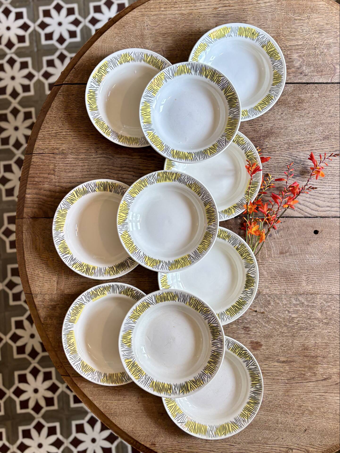 Set of 10 vintage deep plates, Monico models by Digoin/Sarregue.