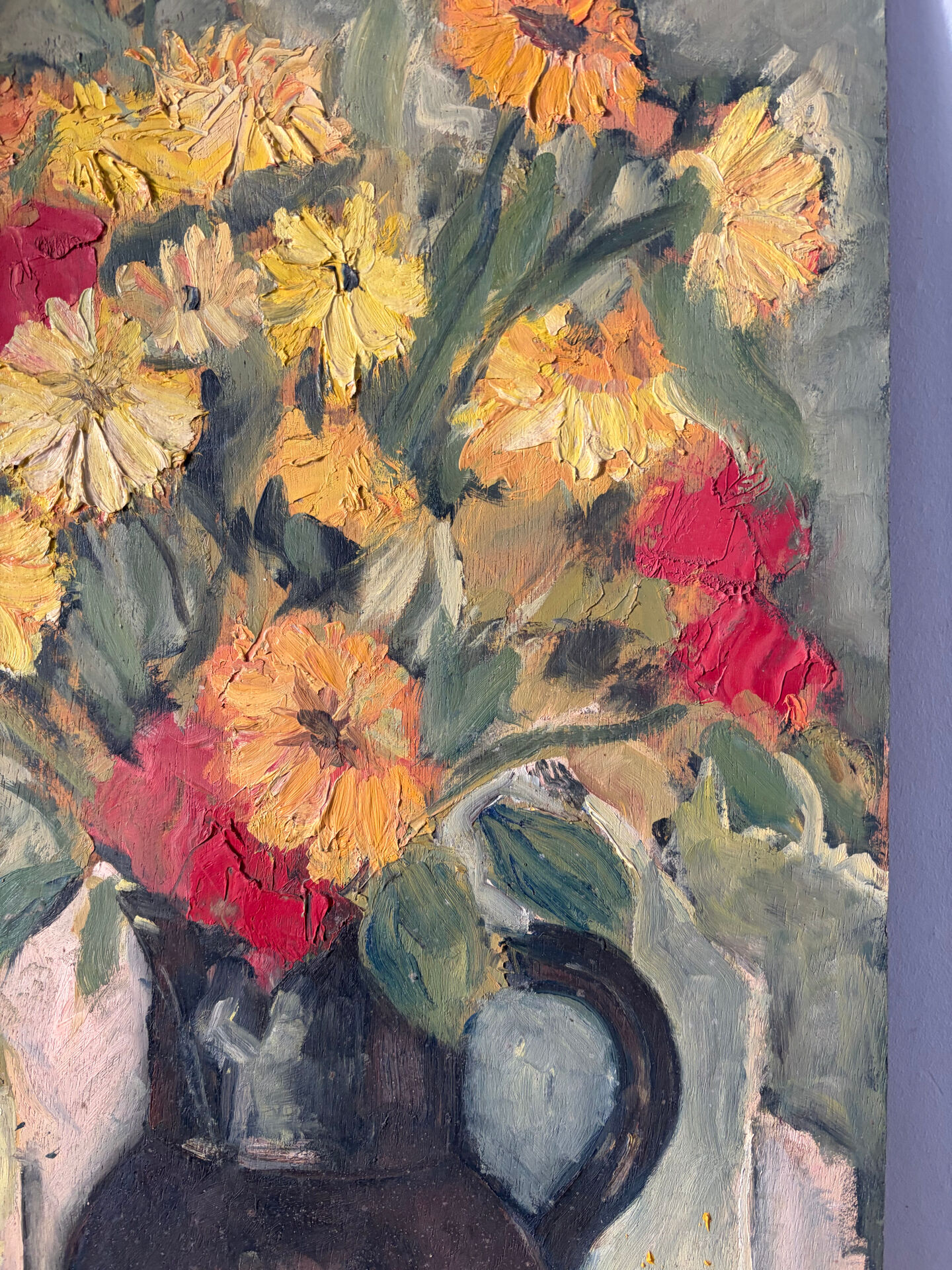 Yellow bouquet, oil on panel signed Guy de Jong.