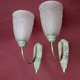 Pair of Art Deco pressed glass wall sconces