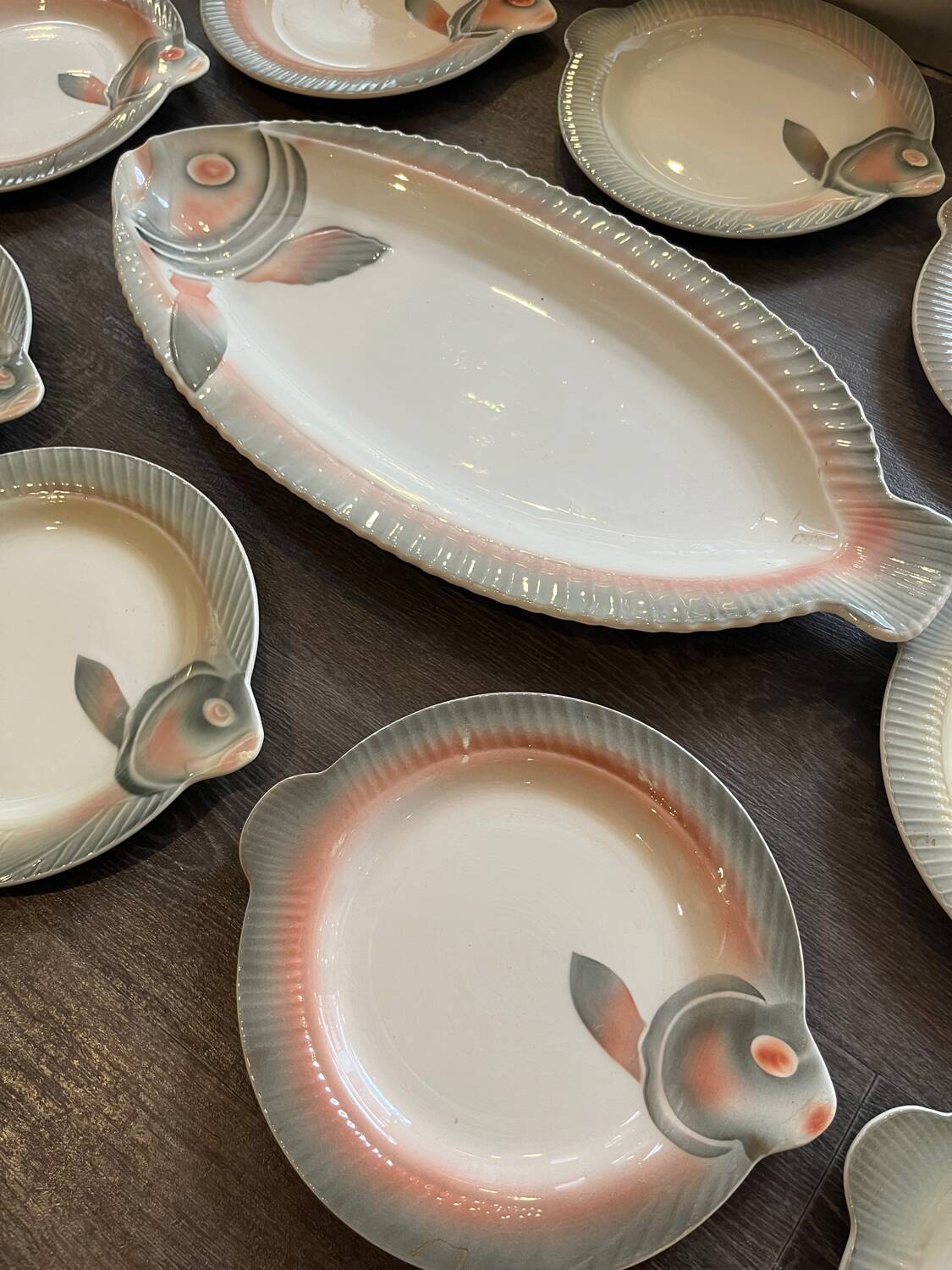 Digoin SARREGUEMINE vintage design earthenware fish set