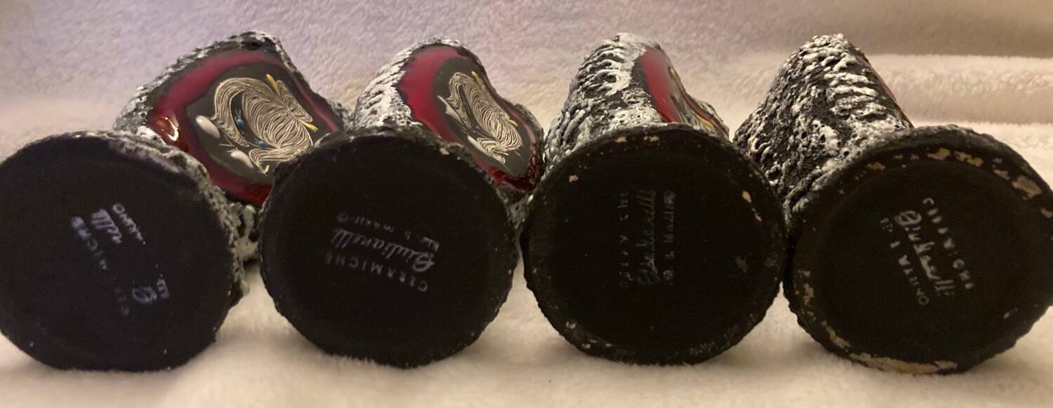 Set of 4 vintage lava stone mugs by Giulianelli.