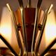 Scandinavian mid-century chandelier, teak, brass, opaline glass, 8 arms, 1950-1960.