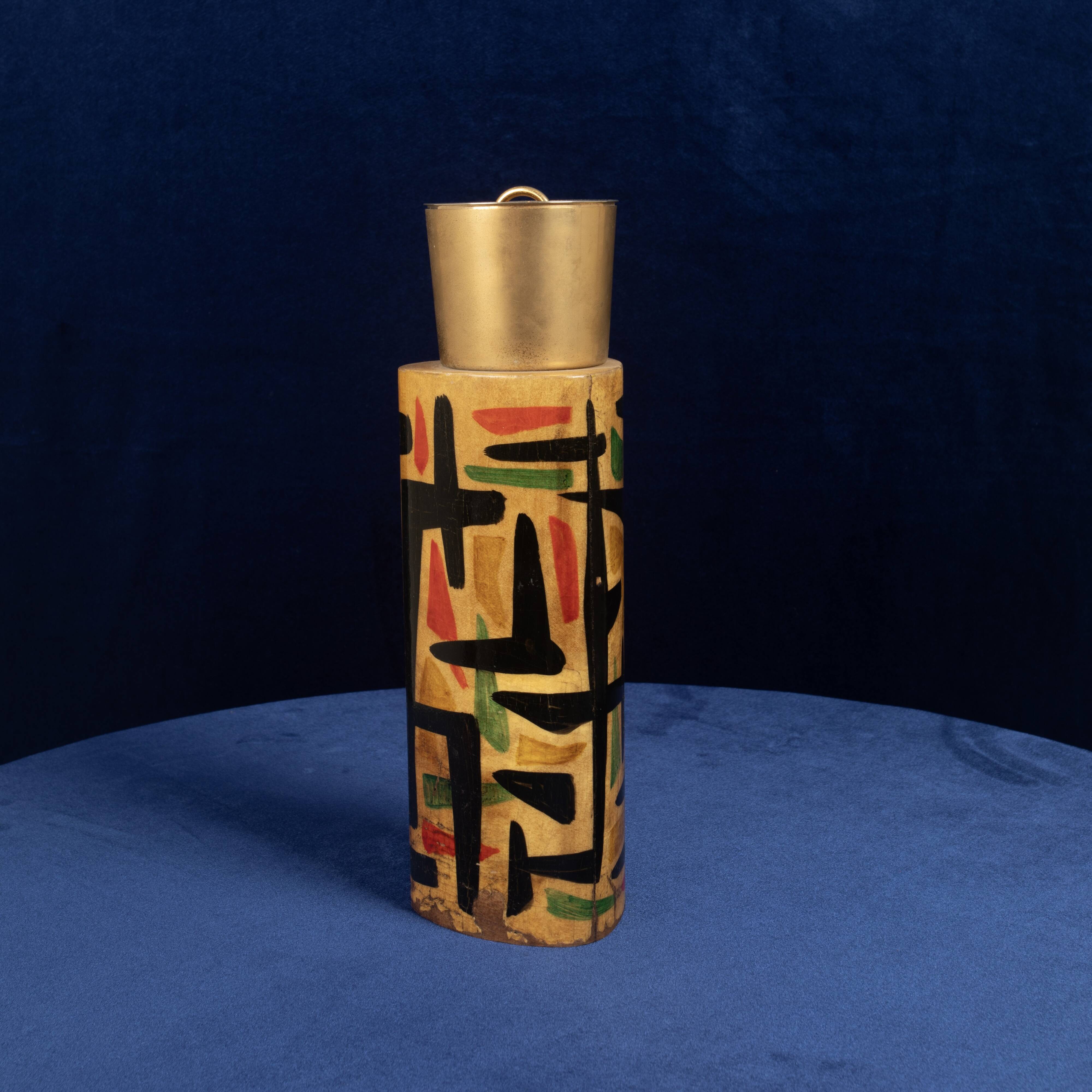 Aldo Tura Mod. 796D Parchment Thermos with Abstract Decoration, 1940
