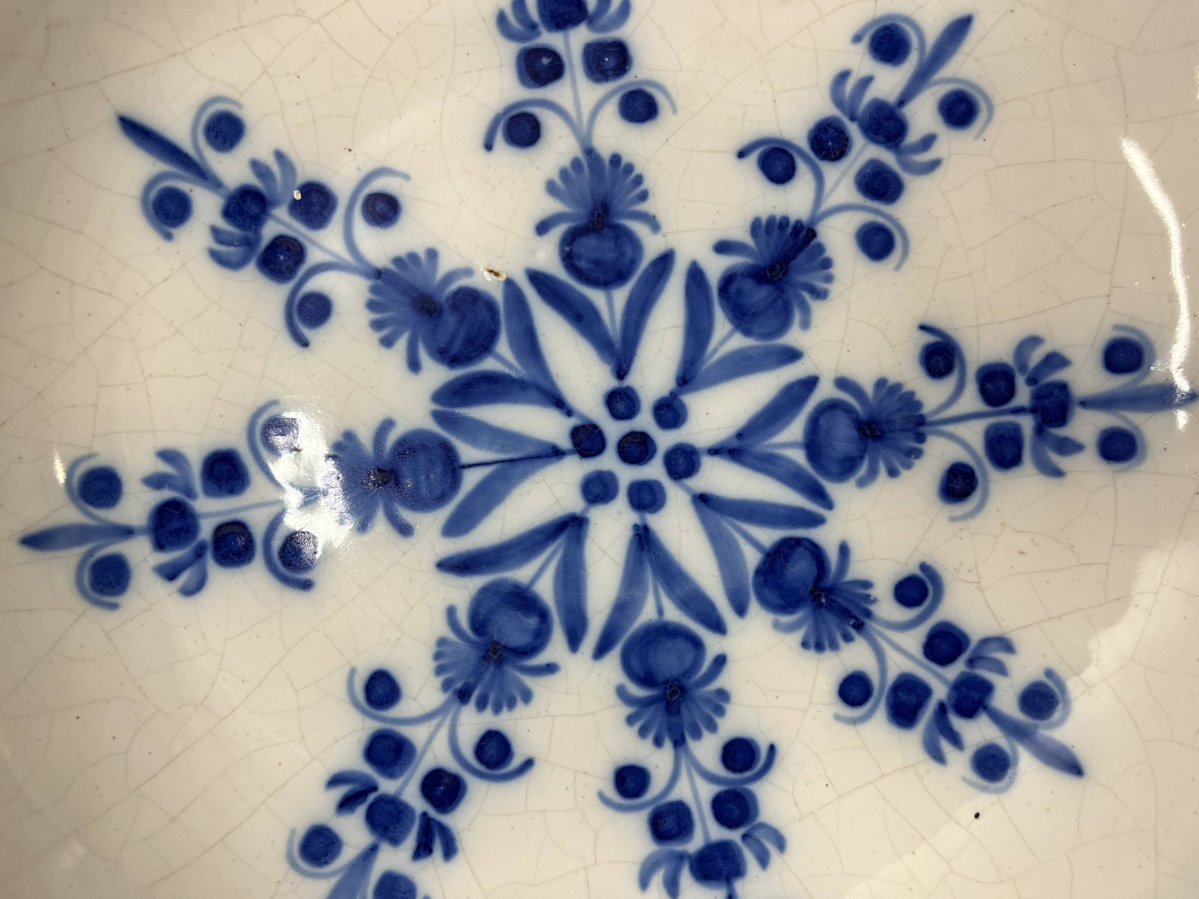 Rambervillers, old earthenware dish with blue decoration, 19th century