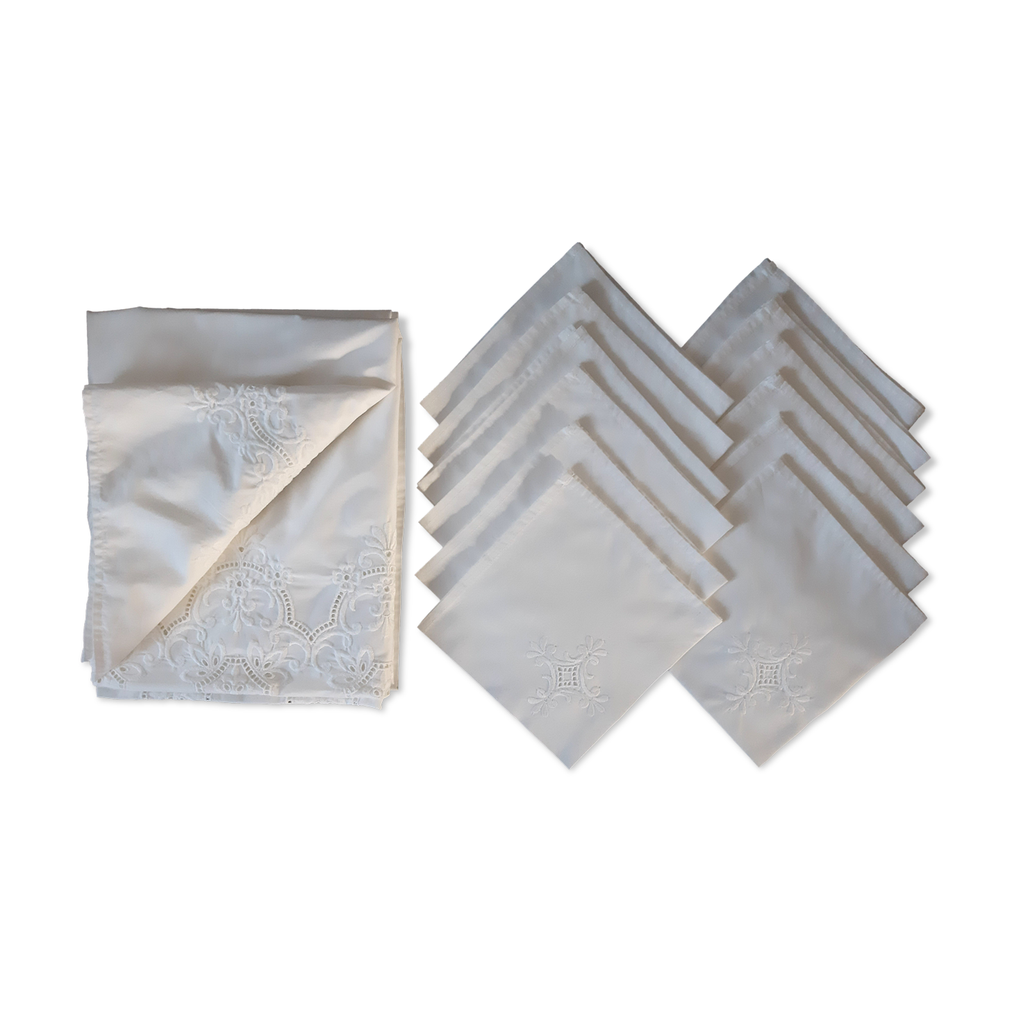 Embroidered tablecloth and 12 towels