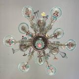 Rezzonico Venetian chandelier in multicolored Murano glass, 12 light arms, circa 1900