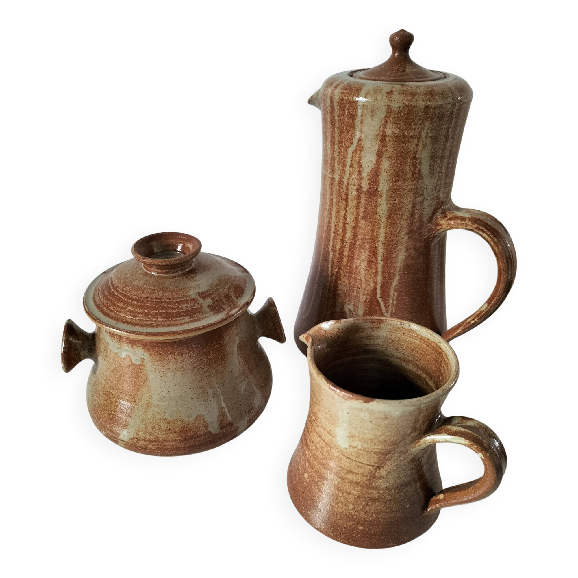 Stoneware coffee service signed Daniel Auger, Puisaye (Burgundy), 1970s