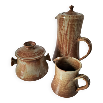 Stoneware coffee service signed Daniel Auger, Puisaye (Burgundy), 1970s