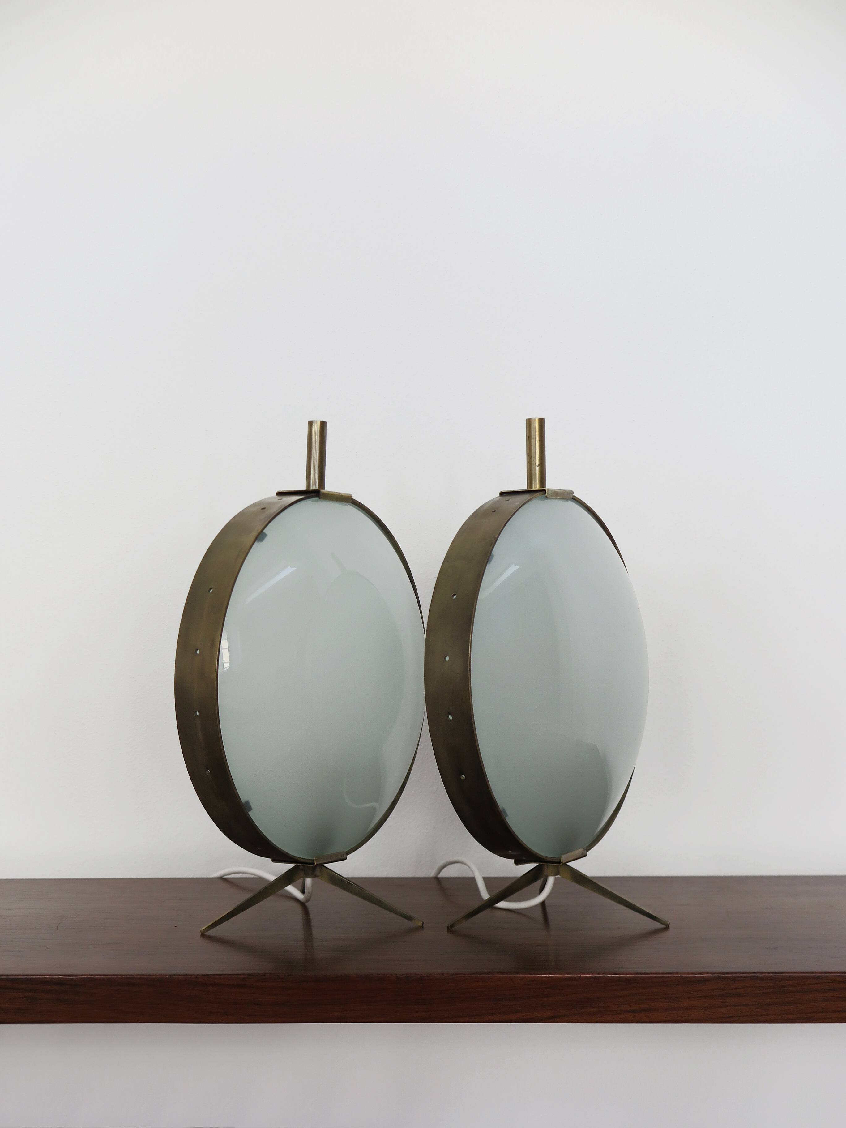 French Metal Glass table lamps 1950s