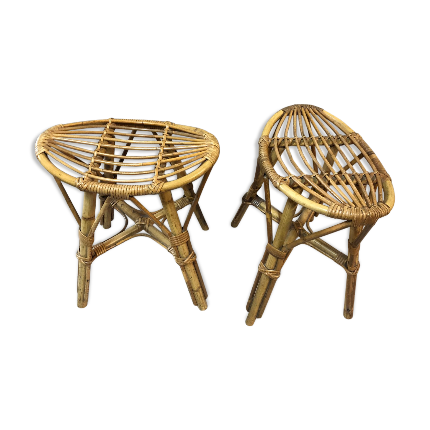 Tabourets vintage en rotin 1950s