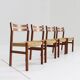 Mid Century Danish teak and paper cord dining chairs 1960s , set of 4
