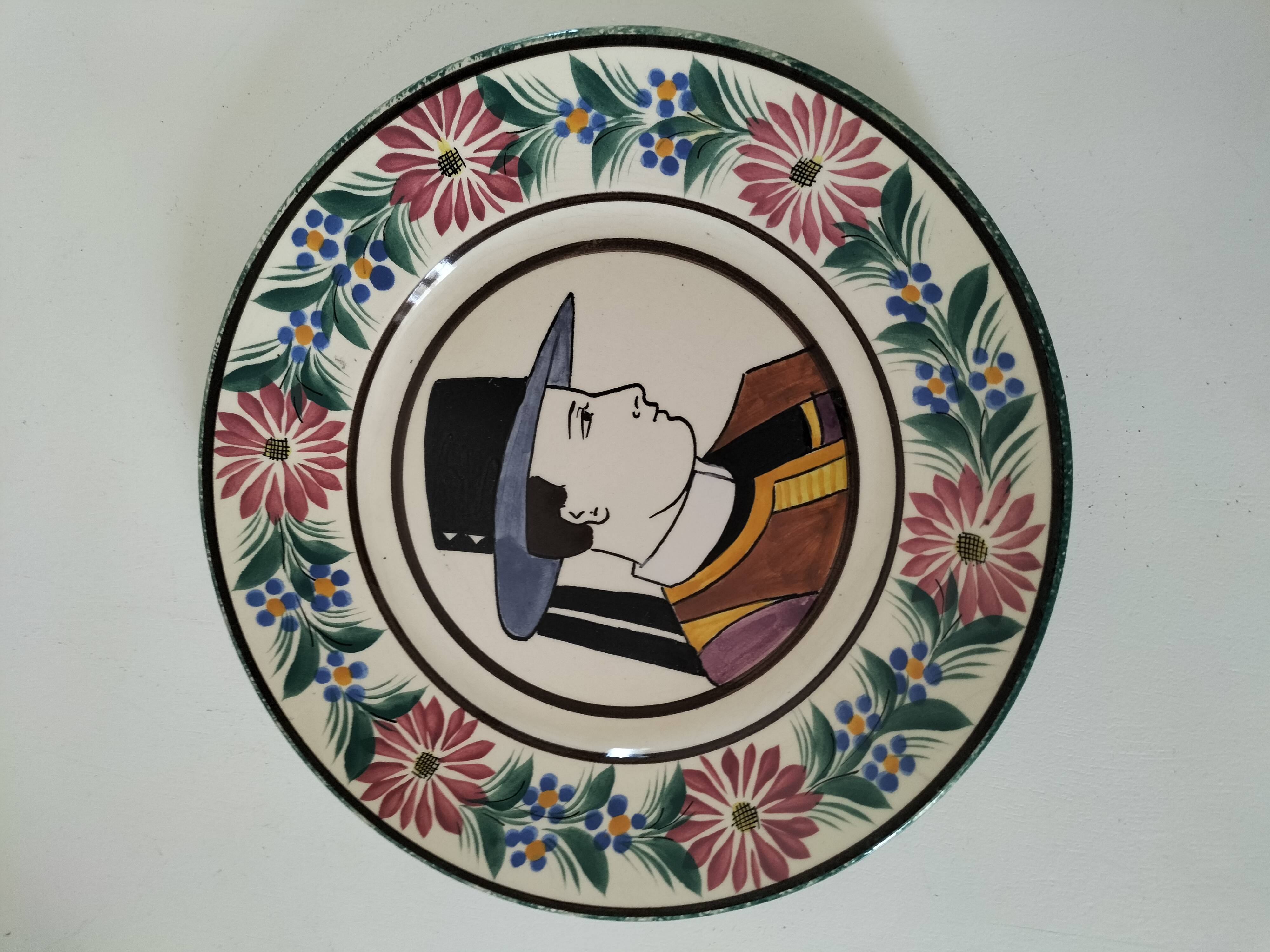 Antique HB Quimper plate – Portrait of a Breton – circa 1930