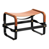 Smoked Black Steel Footrest and Natural Tobacco Leather, Contemporary Style