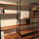 Vintage modular wall-mounted library shelf in blond walnut 1960-80