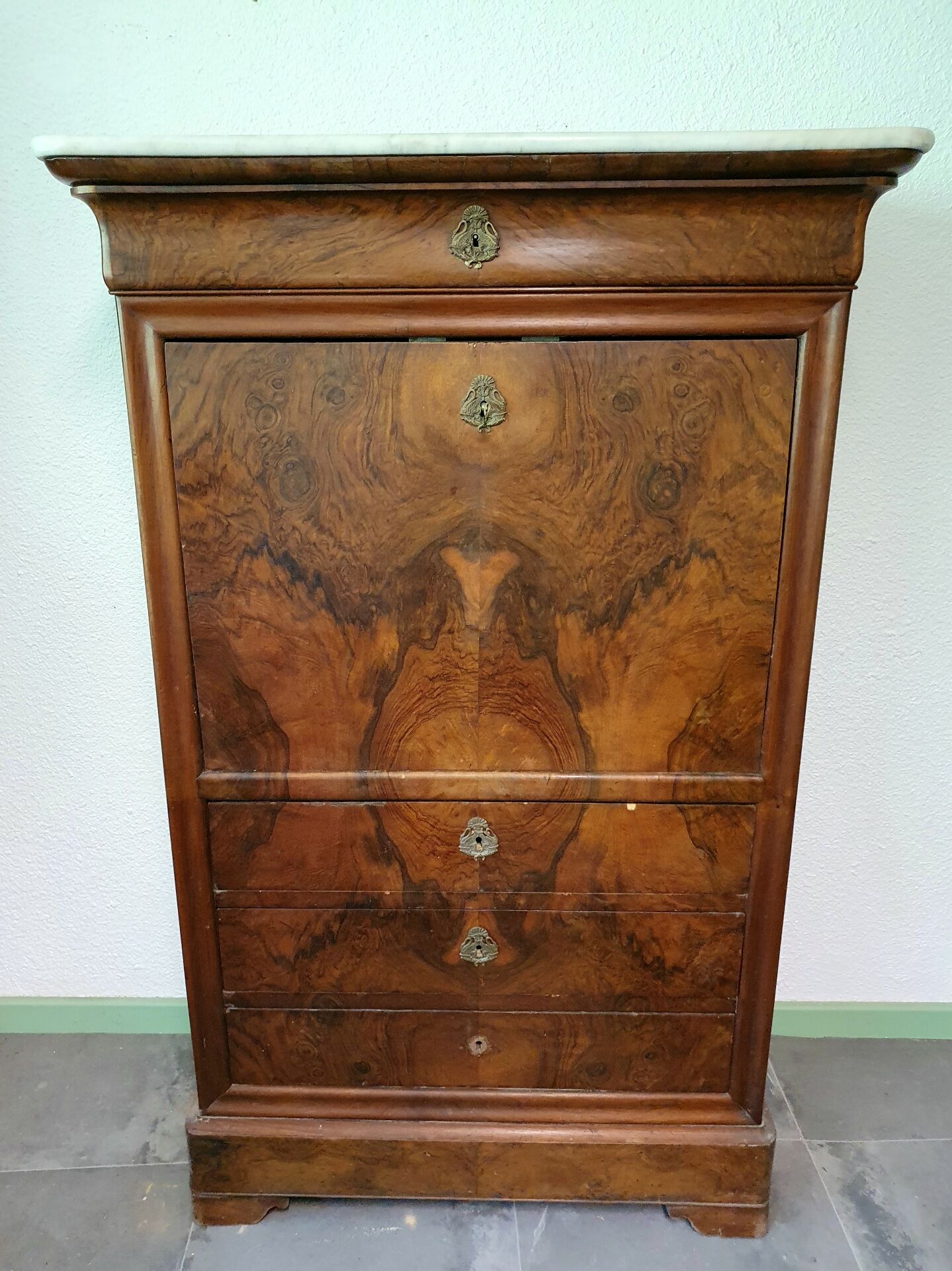 Former secretary Louis-Philippe in walnut and marble – 19th century