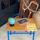 Blue desk and school chair set  design Jacques Hitier