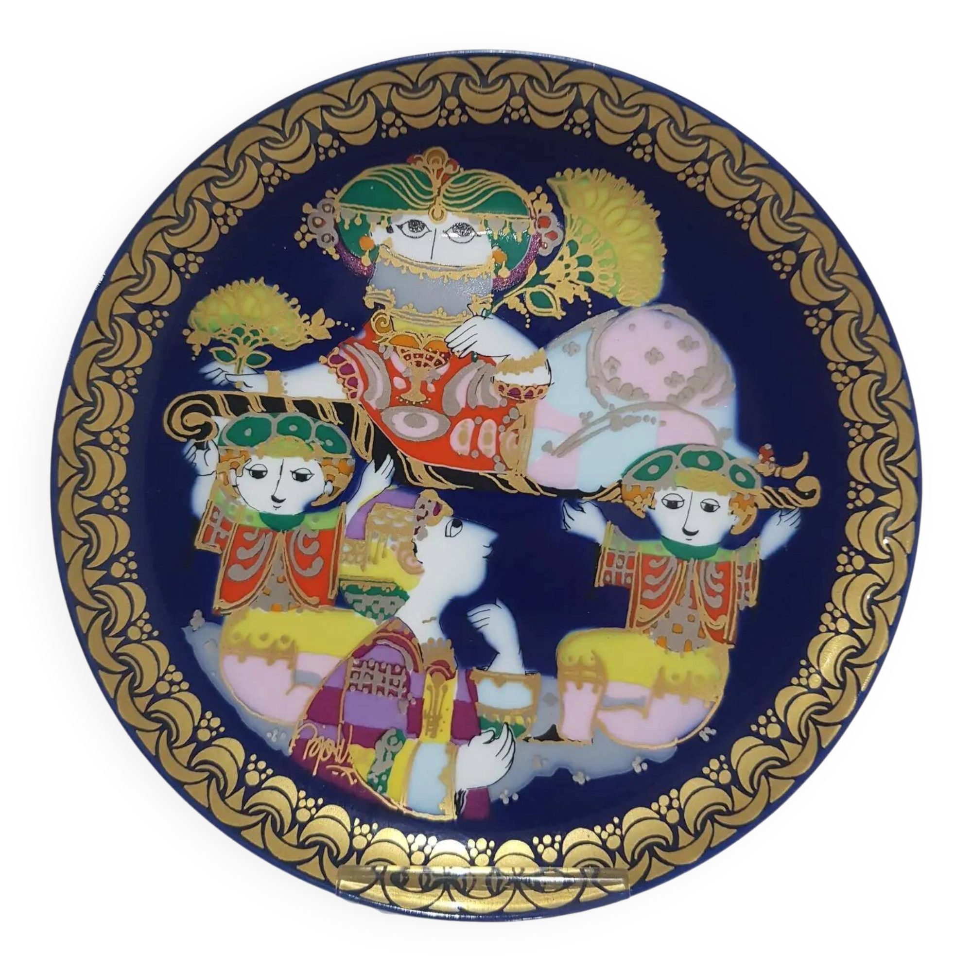 Alladyn plate no. VI, cobalt gold porcelain, design by B. Wiinblad, Germany, 1980s