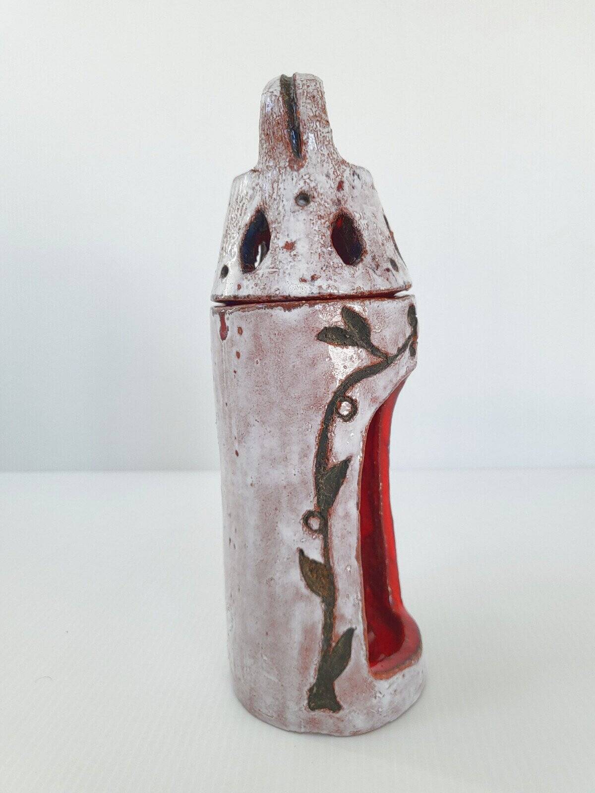 Vintage ceramic terracotta glazed candle holder - 1970s