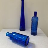 Set of 3 cobalt blue glass bottles