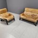 Vintage brown leather sofa set, 1960s