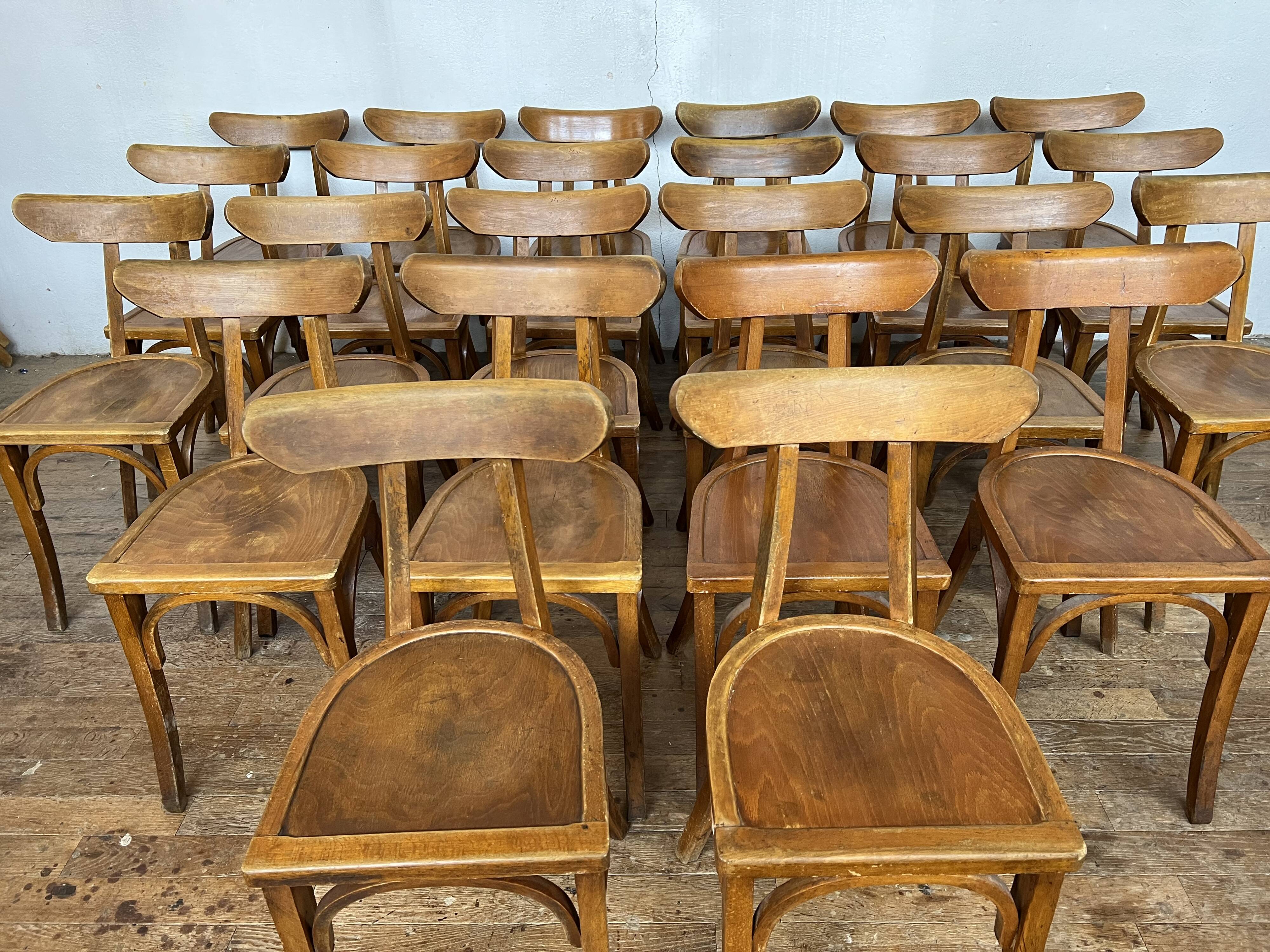 Series of 24 chairs bistrot wood curved 1960