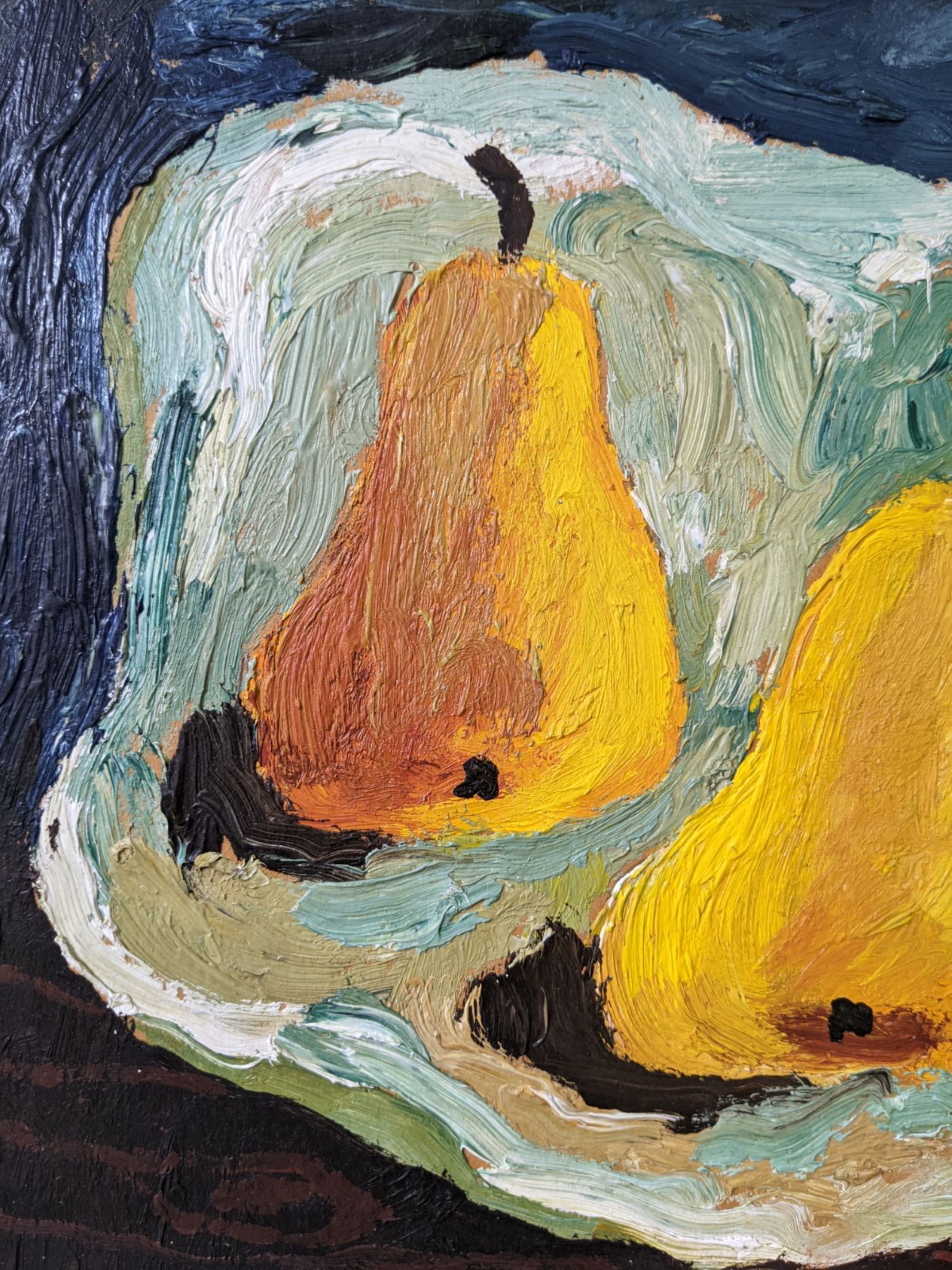 Mid-Century Modern Swedish "Luminous Pears" by Eric Cederberg, Framed Still Life Oil Painting