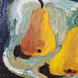 Mid-Century Modern Swedish "Luminous Pears" by Eric Cederberg, Framed Still Life Oil Painting