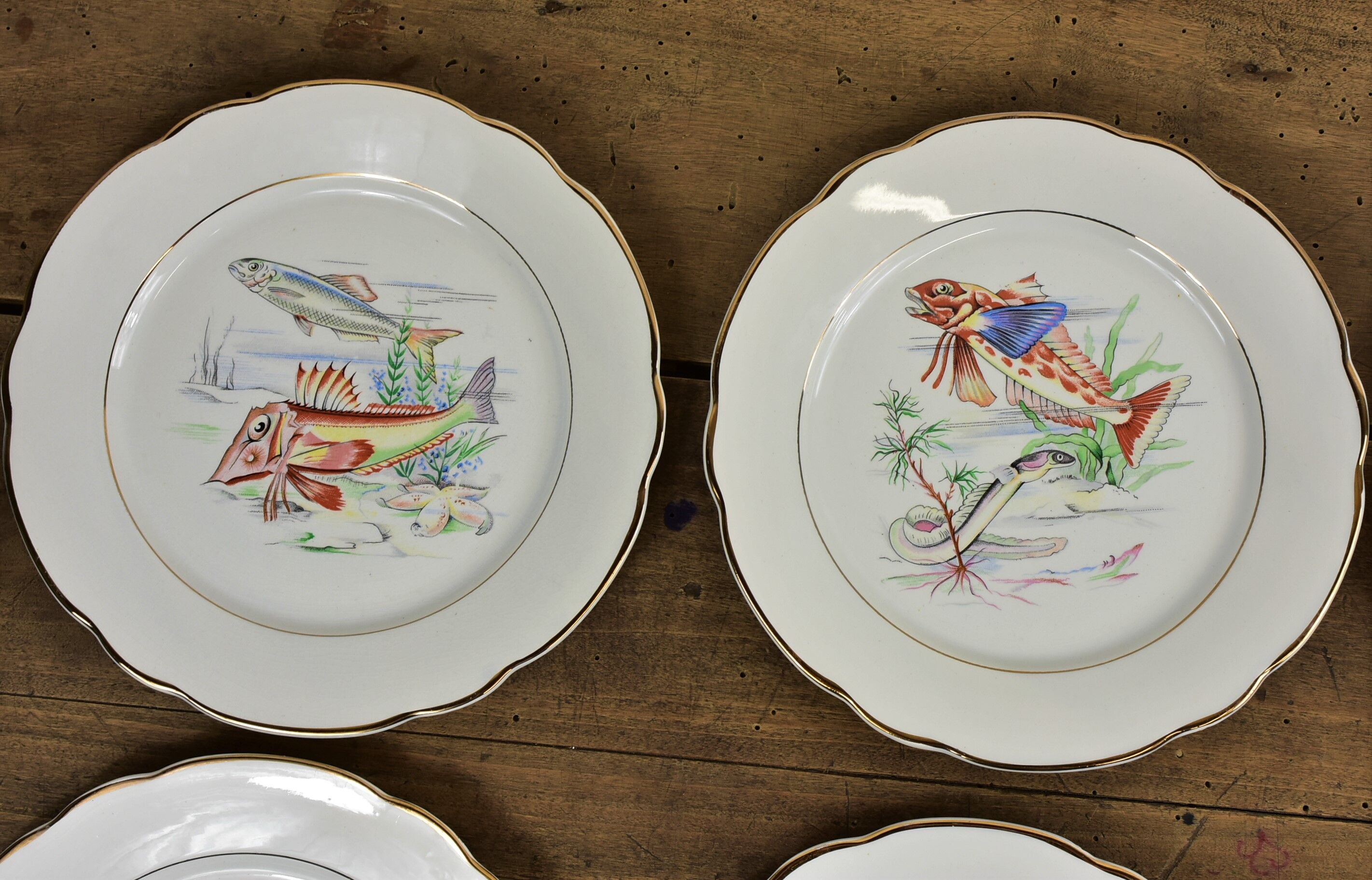 Set of 6 plates sea pattern Digoin Sarreguemines.