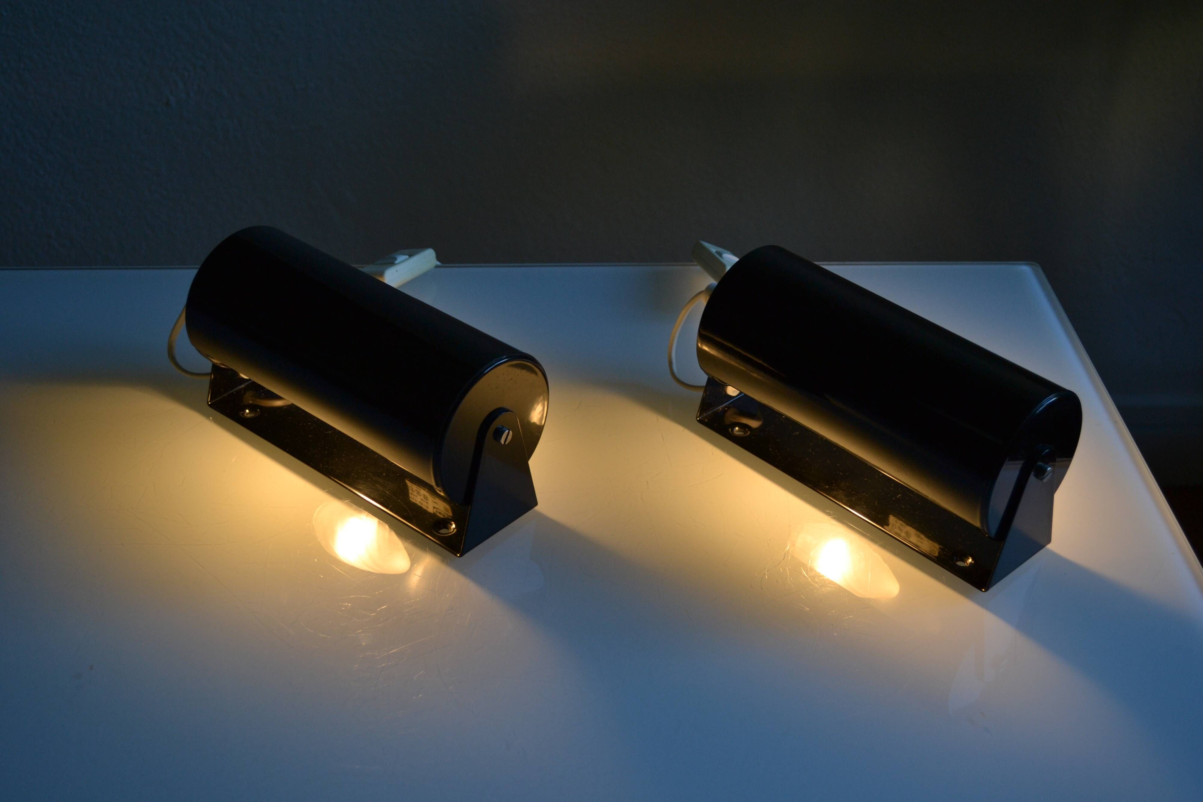 Pair of vintage Ikea 1980s Typ V 413 black wall lamps