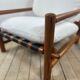 Vintage Lounge Armchair Solid Pine 1970 Boucle Fabric Ecru
