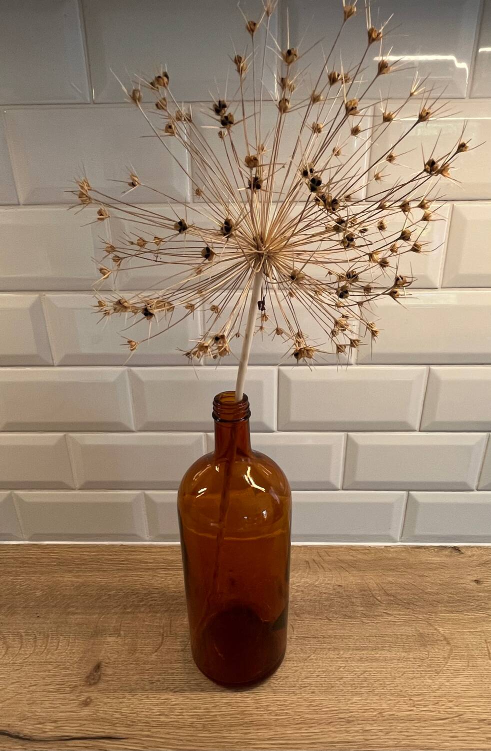 Amber glass bottle vase