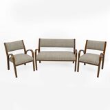 Art Deco Italian Fabric Two Armchairs and Small Sofa, 1930s