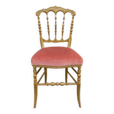 Napoleon III chair in gilded wood and pink velvet, old Chiavari wooden chair