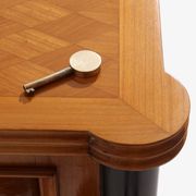 Jules Leleu cherry wood cabinet with marquetry, 2 doors, bronze, 1940.