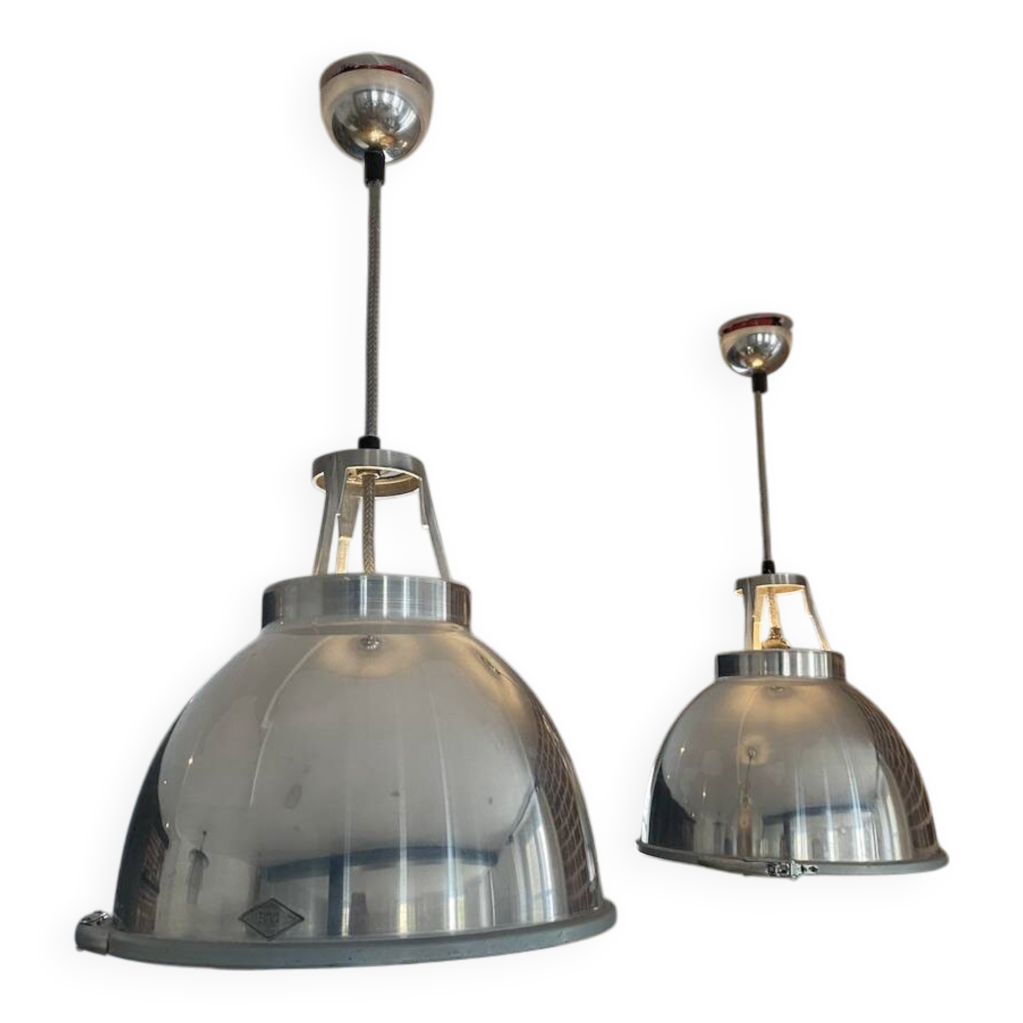 Pair of Original BTC England Titan Pendant Lights, Size 1