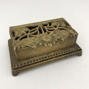 Old brass stamp box, floral decoration - twentieth century
