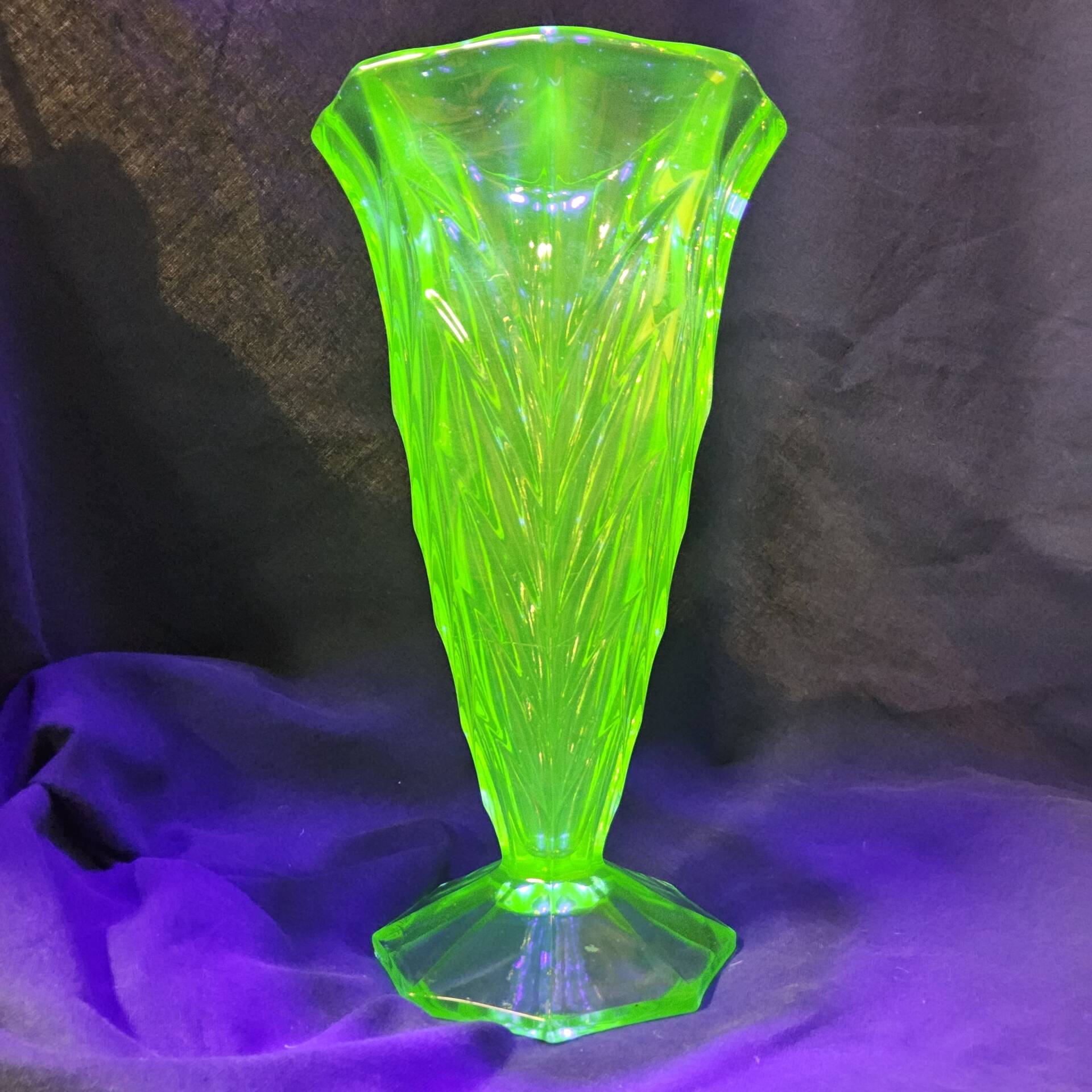 Antique Art Deco Bohemian uranium vase / geometric glass