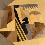 Table basse gigogne marqueterie géométrique design italien vintage