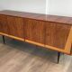 Designer sideboard with 4 doors in sapele mahogany and sycamore on a blackened wood base