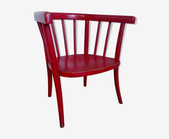 Fauteuil chaise enfant Japy Frères en bois courbé laqué rouge
