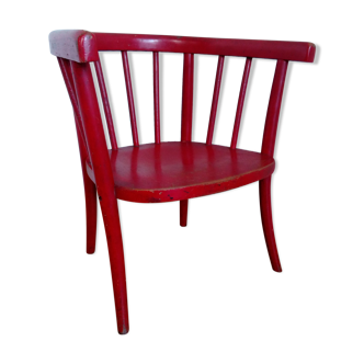 Fauteuil chaise enfant Japy Frères en bois courbé laqué rouge