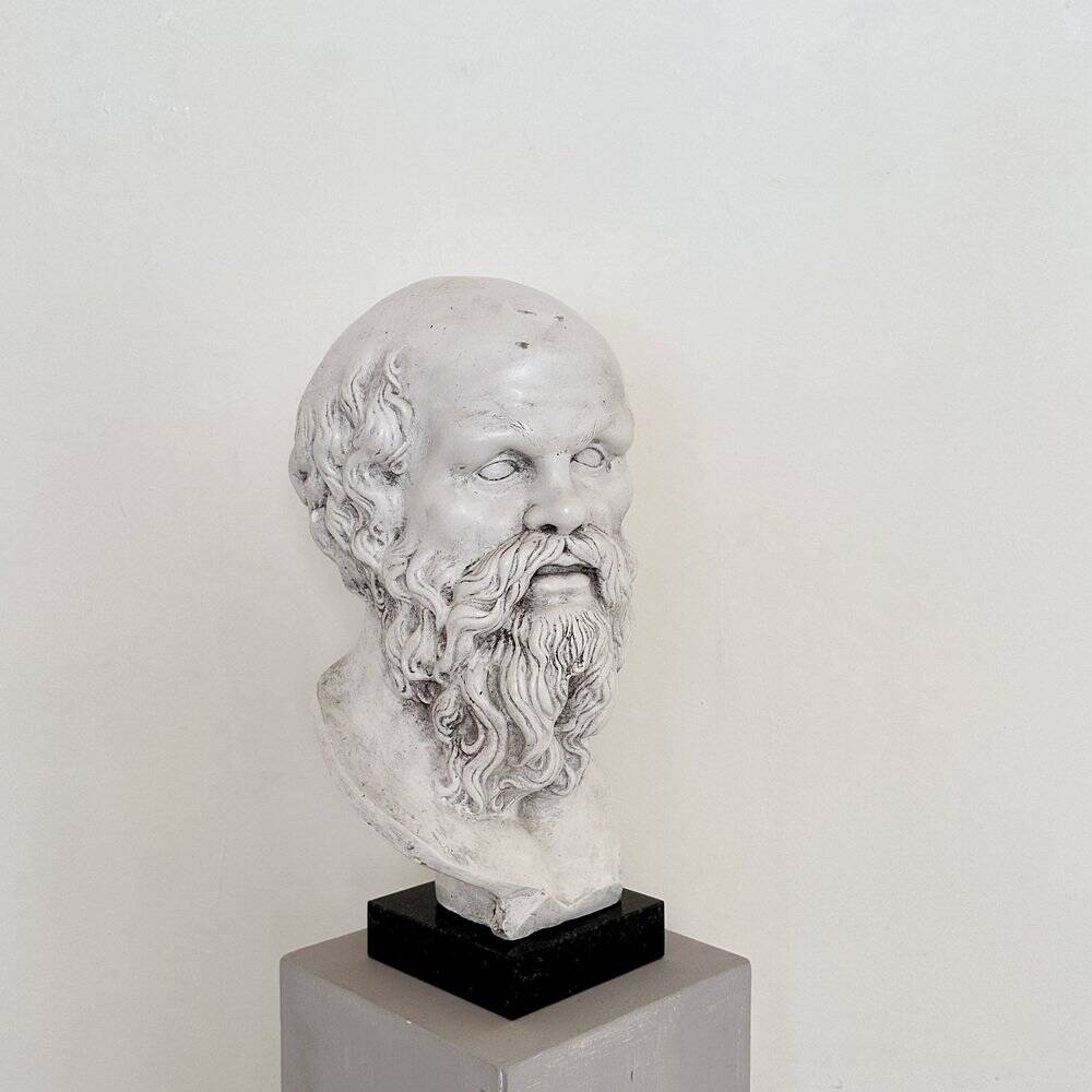 White Bust of Socrates, 1940, Plaster on a Black Marble Base