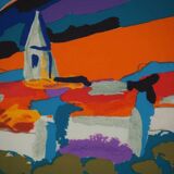 Pierre Ambrogiani: Village on the Hill, Original Signed Lithograph